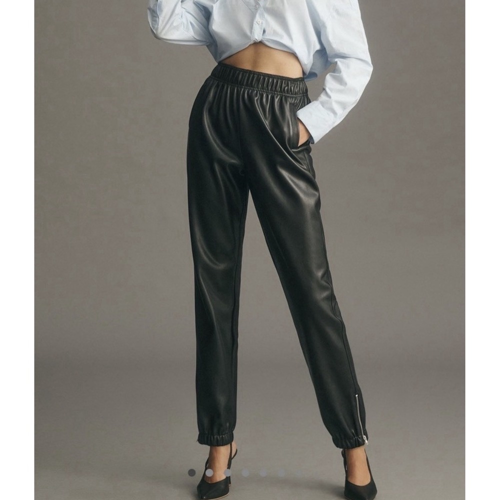 NWT Avec Les Filles Women's Black Faux Leather Jogger Pants XL